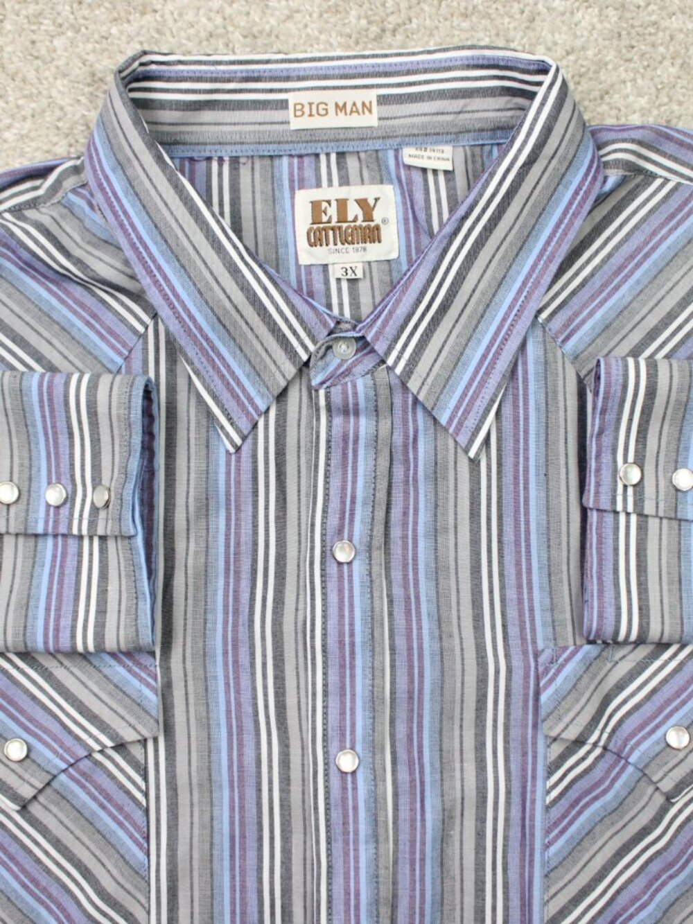 Ely Cattleman Shirt Mens 3XL XXXL Purple/Gray Pearl Snap Short Sleeve Big Man
